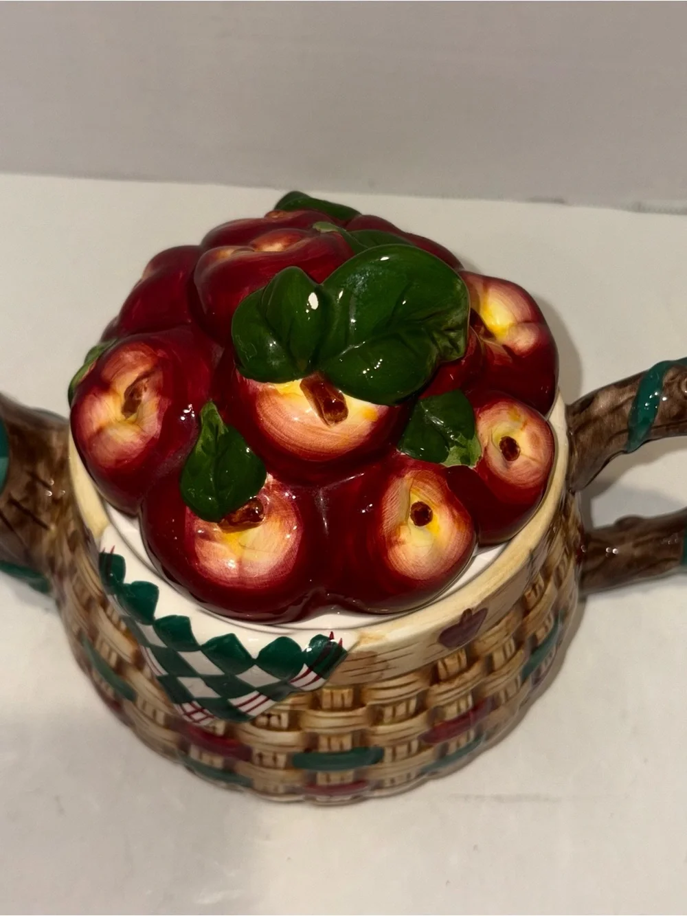 Ceramic Apple Basket Teapot - Red and Green - Vintage 1999
